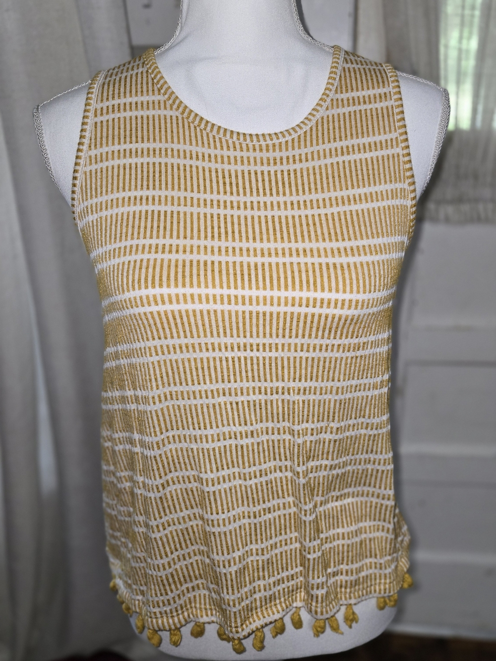 W5 Yellow and White Patterned Tank with Tassel Hem